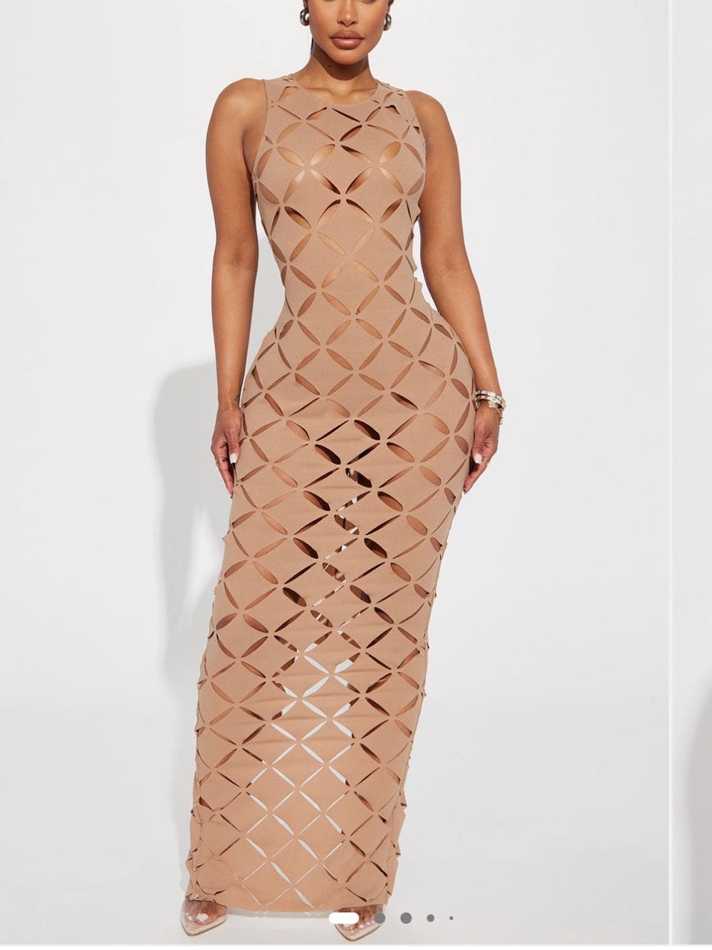 Fashion Nova Tan Lattice Cutout Maxi Dress